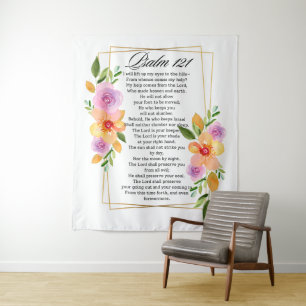 Psalm 121 Floral Geometric Frame Tapestry