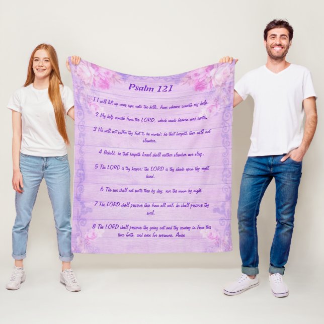 Psalm 121 Lilac floral fleece blanket (In Situ)