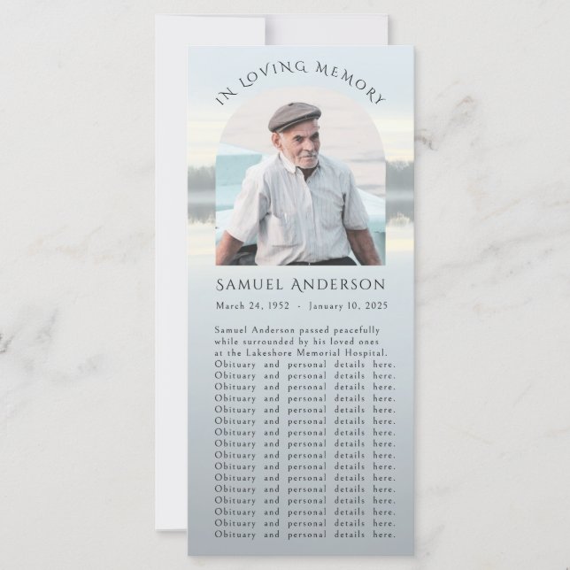 Psalm 121 Misty Lake Sunset Memorial Photo Card (Front)