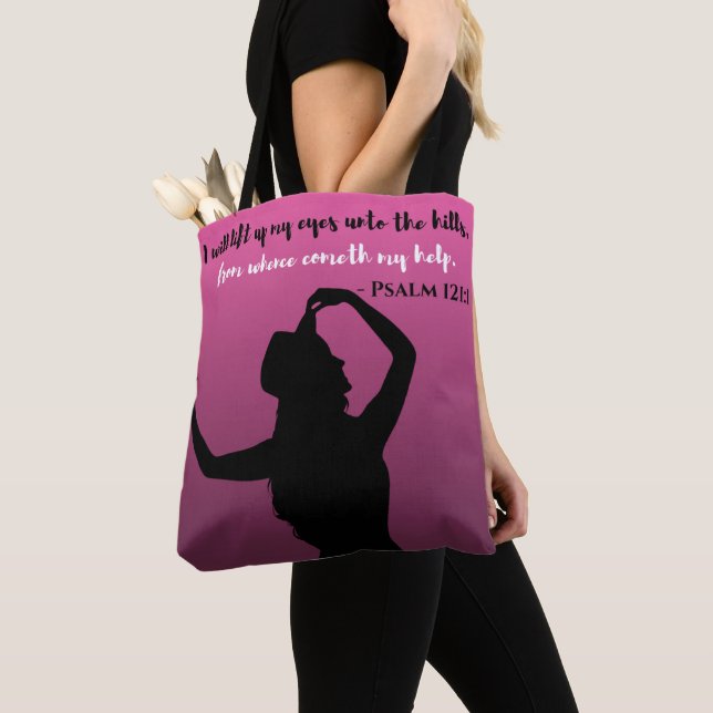 Psalm 121 Purple & Black Tote Bag (Close Up)