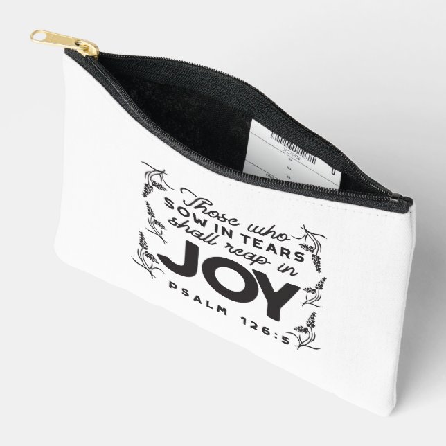 Psalm 126:5 Scripture Typography – Reap in Joy Accessory Pouch (Open)