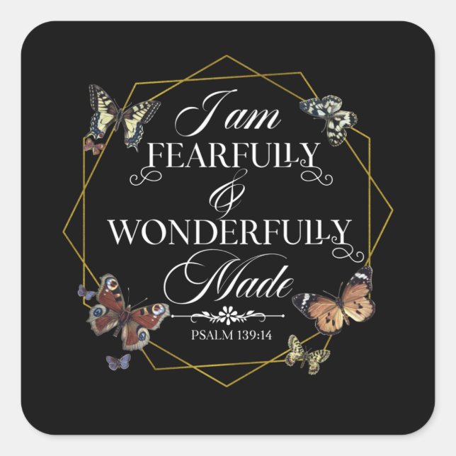 Psalm 139 14 Christian Bible Verse Quote Square Sticker (Front)
