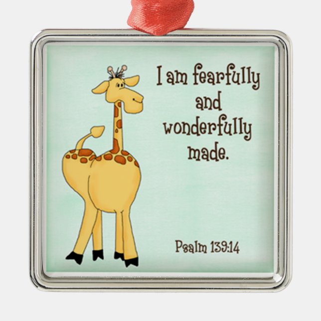 psalm 139:14 kids christian giraffe green metal tree decoration (Front)