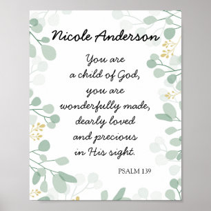 Psalm 139 Bible Quote Child of God Name Poster
