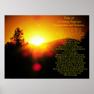 Psalm 141 with bright Sunset over Mountains Poster