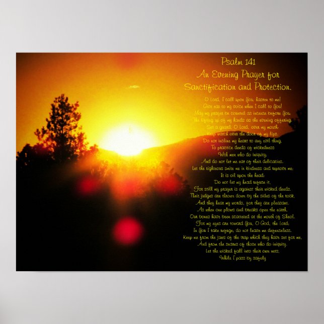 Psalm 141 with bright Sunset over Mountains Poster (Front)
