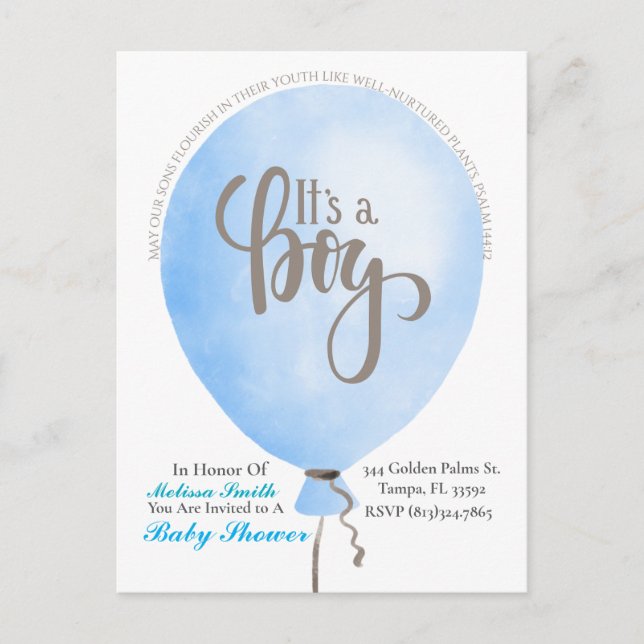 Psalm 144:12 I'ts a Boy Baby Shower Invitation  Postcard (Front)