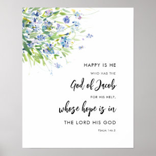 Psalm 146:5 Happy Is He Floral Bible Verse Poster
