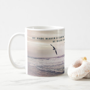 Psalm 146:6 Beach Waves and Seagull Photography Coffee Mug