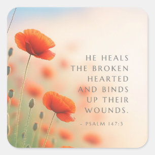 Psalm 147:3 He Heals the Brokenhearted Scripture Square Sticker