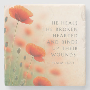 Psalm 147:3 He Heals the Brokenhearted Scripture Stone Coaster