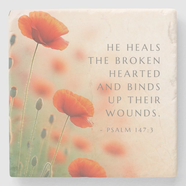 Psalm 147:3 He Heals the Brokenhearted Scripture Stone Coaster (Front)