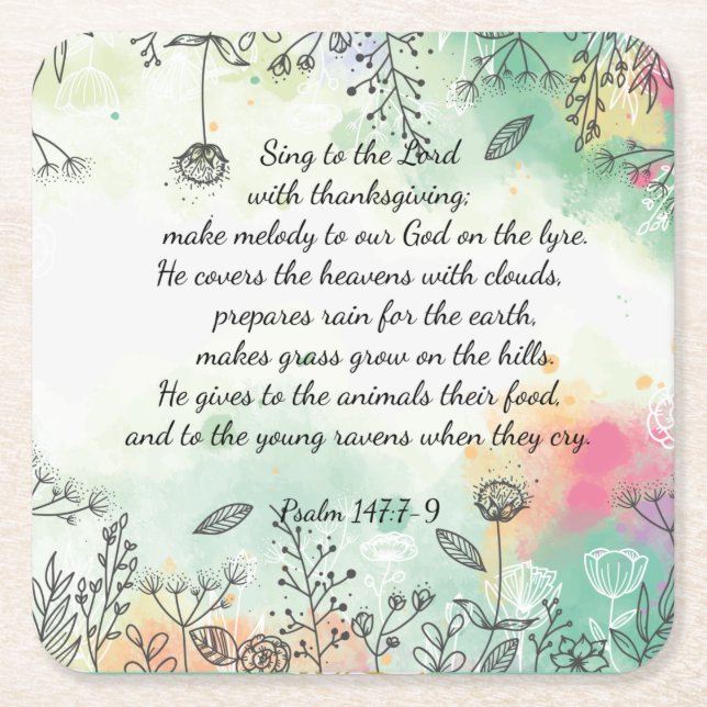 Psalm 147 square paper coaster (Front)