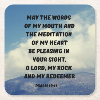 Psalm 19:14 May The Words Of My Mouth Square Paper Coaster