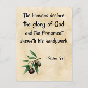 Psalm 19:1 (KJV) on a biblical-scroll background Postcard