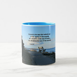 Psalm 1:1 Blessed is the man that walketh not... Two-Tone Coffee Mug