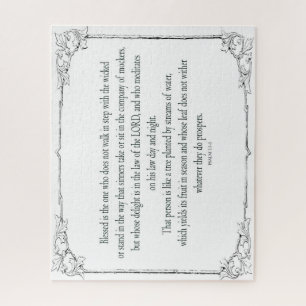 Psalm 1 Art - Blessed Righteous with Floral Design Jigsaw Puzzle