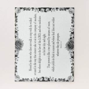 Psalm 1 Art - Blessed Righteous with Floral Design Jigsaw Puzzle