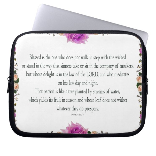 Psalm 1 Art - Blessed Righteous with Floral Design Laptop Sleeve (Front)