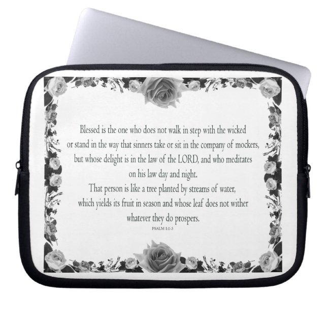Psalm 1 Art - Blessed Righteous with Floral Design Laptop Sleeve (Front)