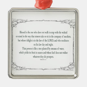 Psalm 1 Art - Blessed Righteous with Floral Design Metal Ornament