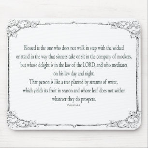 Psalm 1 Art - Blessed Righteous with Floral Design Mouse Pad