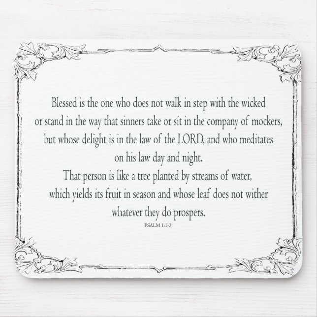 Psalm 1 Art - Blessed Righteous with Floral Design Mouse Pad (Front)