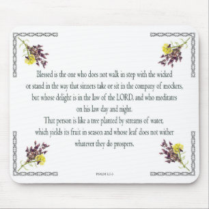 Psalm 1 Art - Blessed Righteous with Floral Design Mouse Pad