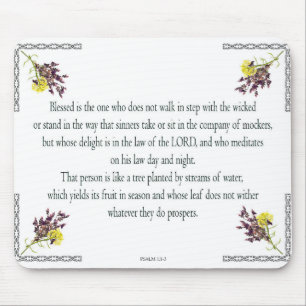 Psalm 1 Art - Blessed Righteous with Floral Design Mouse Pad