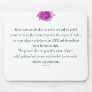 Psalm 1, Bless the One Does not, Pink Flower Mouse Pad