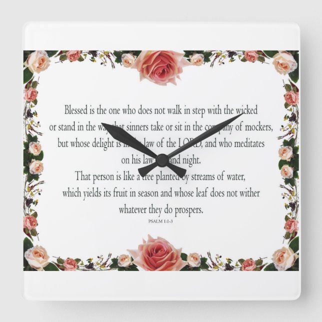 Psalm 1, Flower Border Design, Yields in Season, Square Wall Clock (Front)