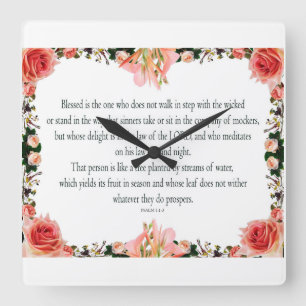 Psalm 1, Law day and Night, Yields its Fruit, Square Wall Clock