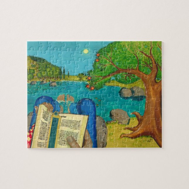Psalm 1 - Man reads Psalm 1 in Hebrew Bible Jigsaw Puzzle (Horizontal)