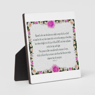 Psalm 1, Oil Painting effect Purple Floral Plaque