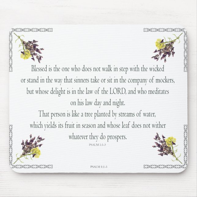 Psalm 1 Scripture Art - Blessed and Righteous Mouse Pad (Front)
