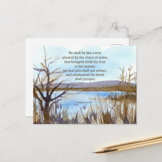 Psalm 1 Scripture Bible Verse Desert Lake Mountain Postcard (Front/Back In Situ)