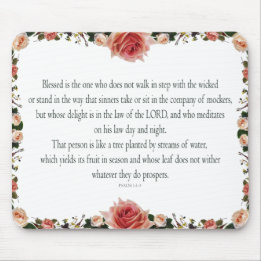 Psalm 1 with Flower Borders Mouse Pad