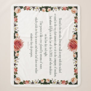 Psalm 1 with Flower Borders Sherpa Blanket