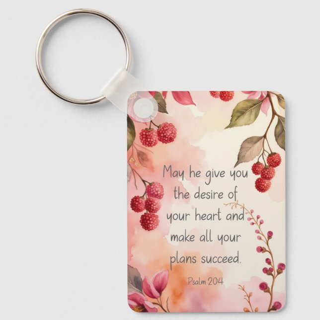 Psalm 20:4 Desire of Your Heart Scripture | Floral Key Ring (Front)
