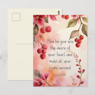 Psalm 20:4 Desire of Your Heart Scripture   Floral Postcard