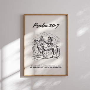 Psalm 20:7 Black and White Horseback Riding Poster