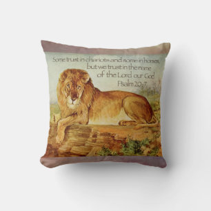 Psalm 20:7 Christian Lion Bible Verse Cushion