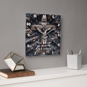 Psalm 23:1 Engraved Faith Square Wall Clock
