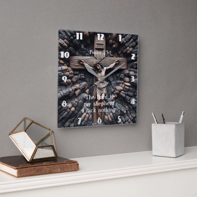 Psalm 23:1 Engraved Faith Square Wall Clock (Office)