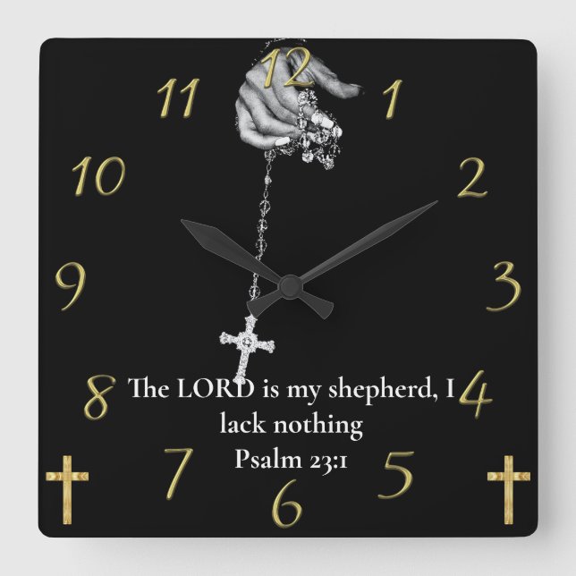 Psalm 23:1 hand holding cross square wall clock (Front)