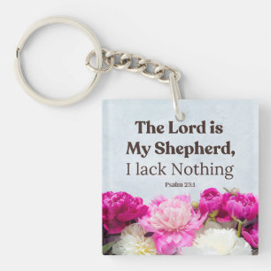 Psalm 23:1 The Lord is My Shepherd Pink Floral Key Ring