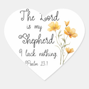 Psalm 23:1 The Lord is my Shepherd Yellow Flower Heart Sticker