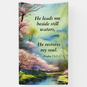 Psalm 23:2-3 He restores my soul Bible Verse Banner