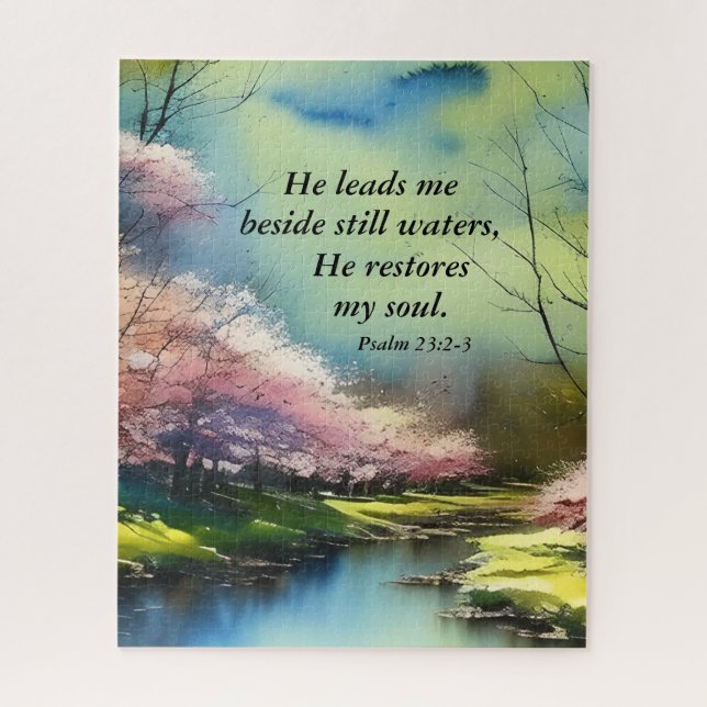 Psalm 23:2-3 He restores my soul Bible Verse Jigsaw Puzzle (Vertical)