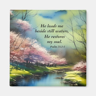 Psalm 23:2-3 He restores my soul Bible Verse Magnet